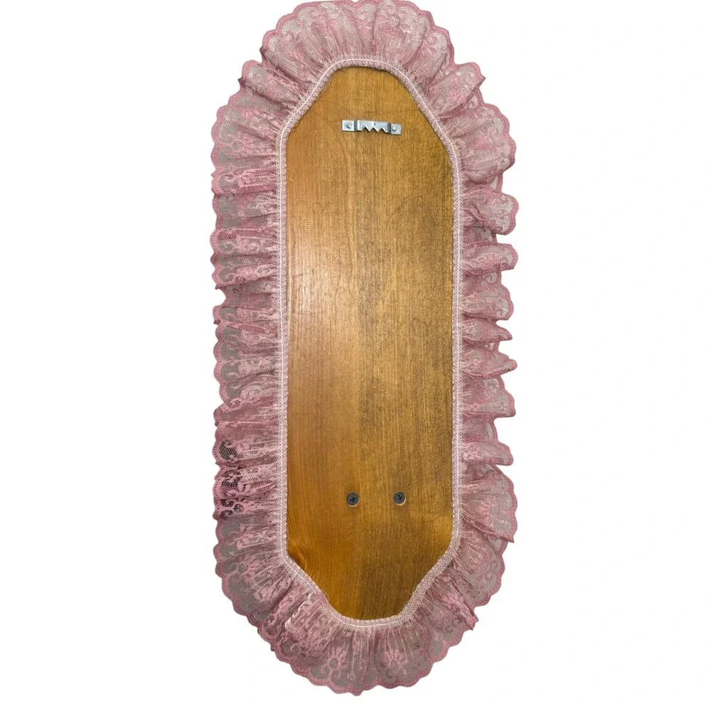 Vintage Handmade Wood Wall Sconce Pink White Ruffled Lace Candle Holder 15x5